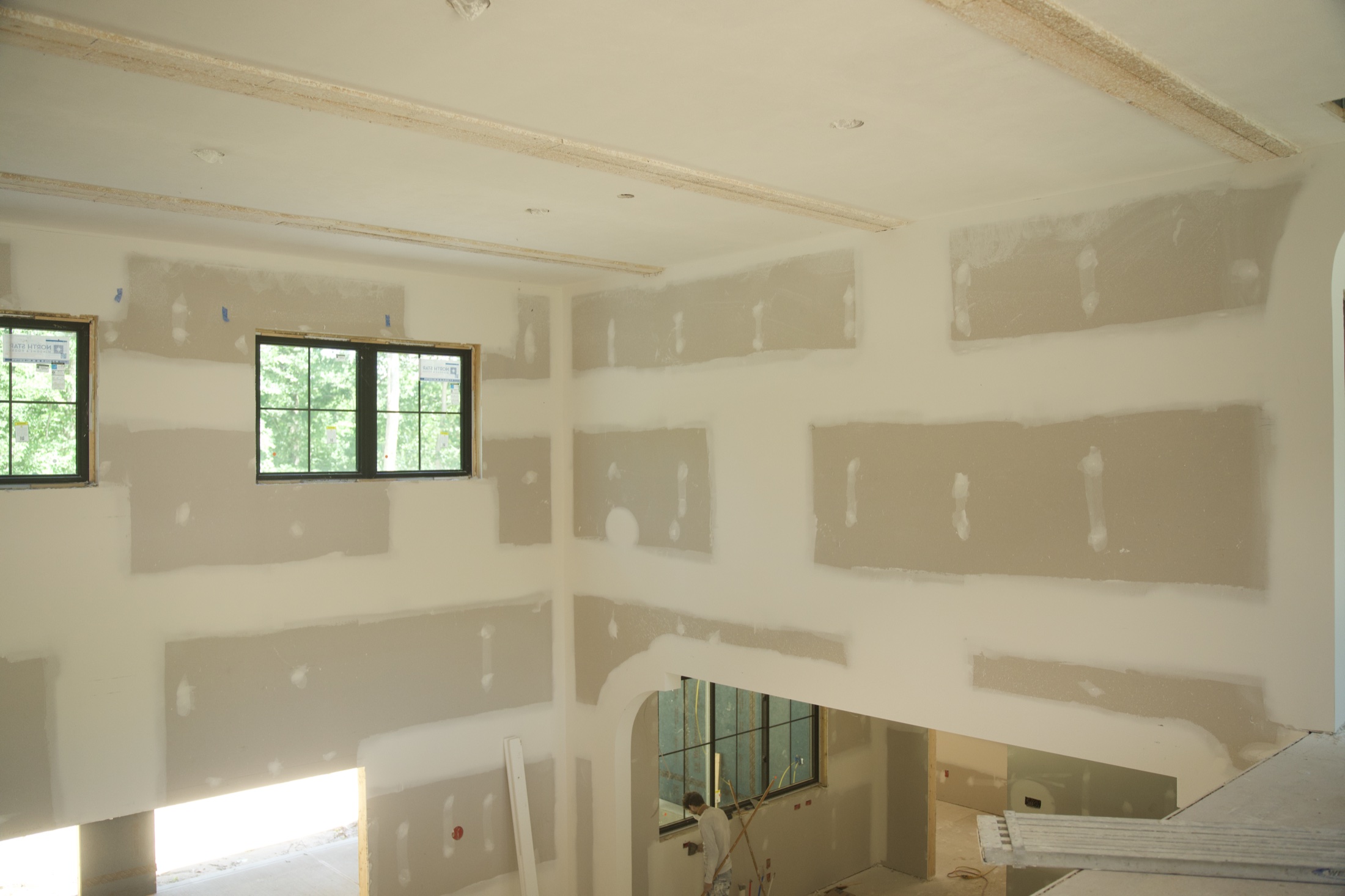 Finished drywall detail viewed from an upper level